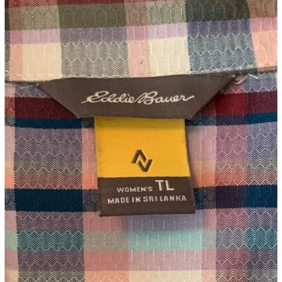 Eddie Bauer Women's Western Style Plaid Shirt Button down Pink Blue Green Sz TL - Picture 2 of 6
